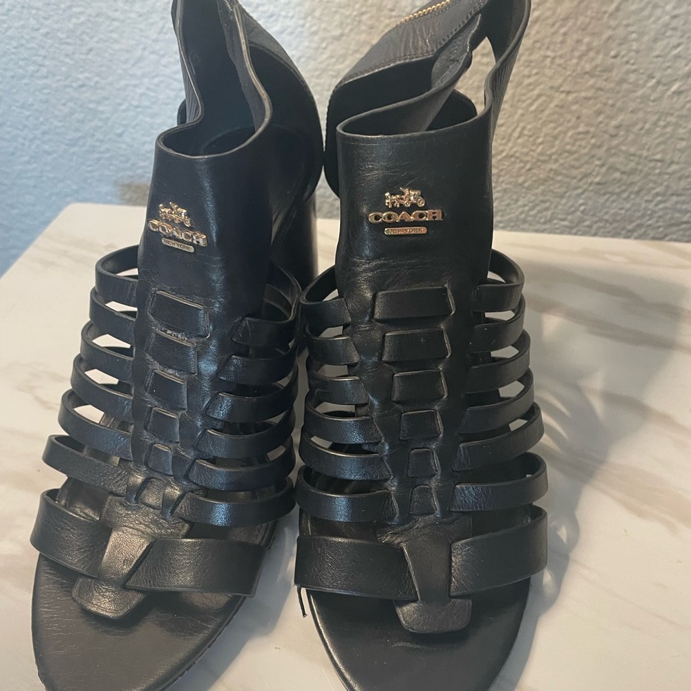 Coach black leather sandals